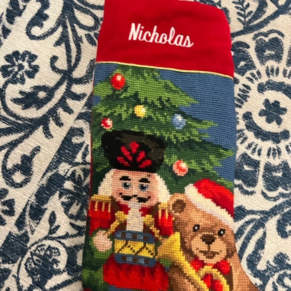 vintage NICHOLAS Festive Nutcracker and Bear Christmas Stocking - Picture 4 of 5